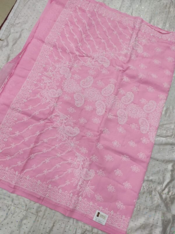 Pink lucknow chikankari cotton saree with blouse - Image 4