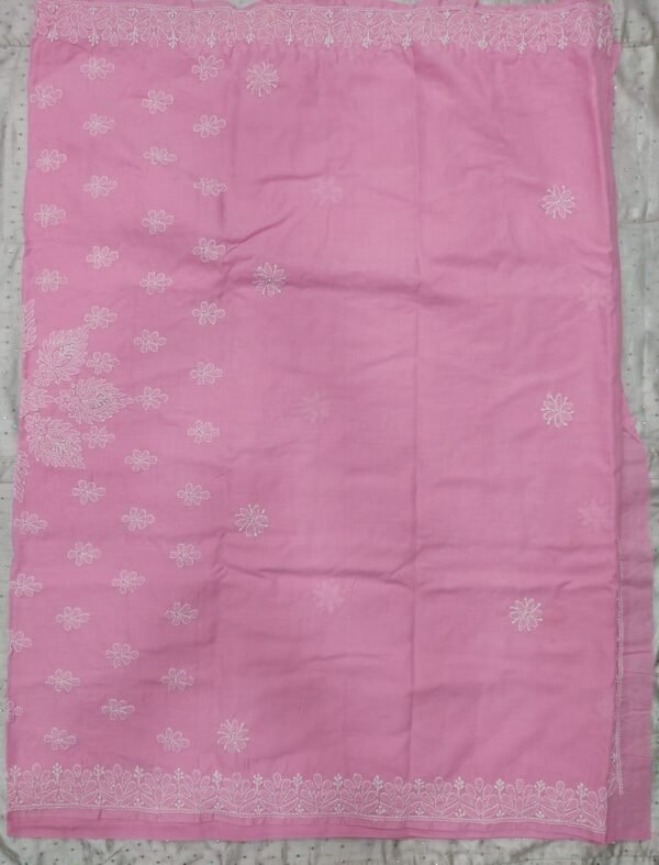 Pink lucknow chikankari cotton saree with blouse
