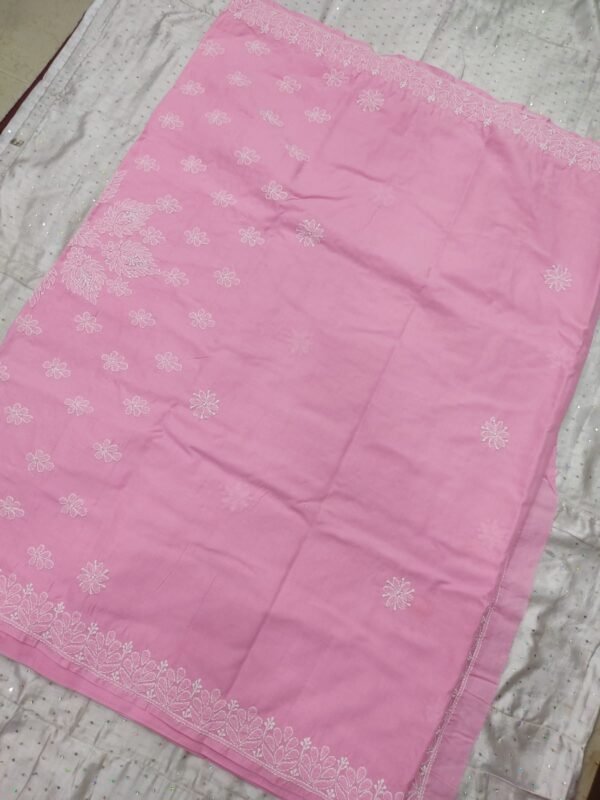 Pink lucknow chikankari cotton saree with blouse - Image 2
