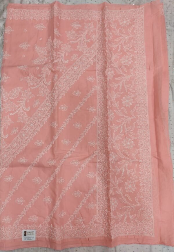 Orange lucknow chikankari cotton saree with blouse - Image 2
