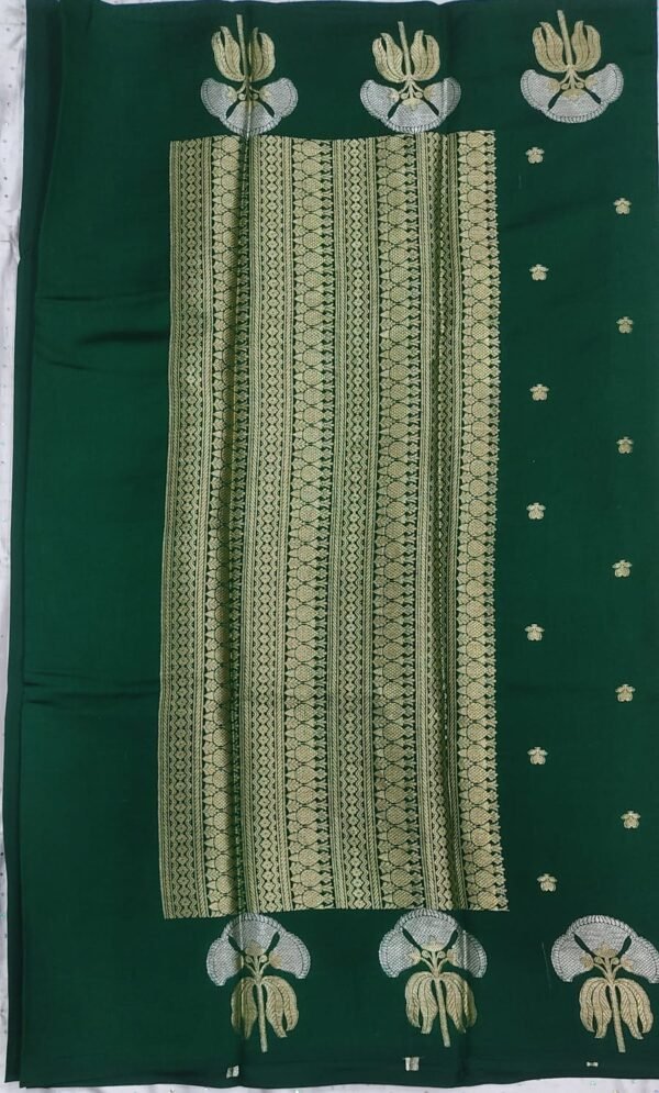 Green buti pattern pure banarasi soft silk saree with blouse - Image 9