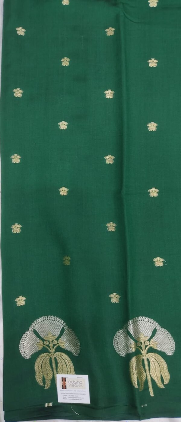 Green buti pattern pure banarasi soft silk saree with blouse - Image 5