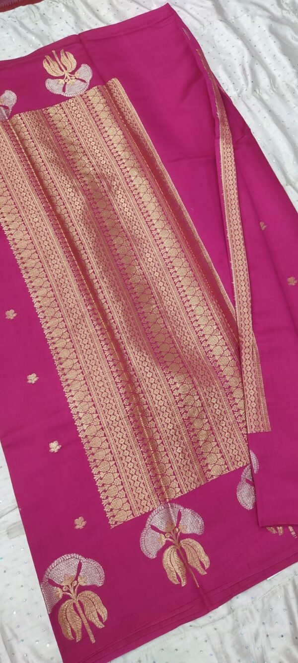 Pink buti pattern pure banarasi soft silk saree with blouse - Image 5