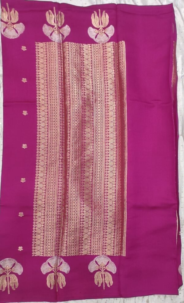 Pink buti pattern pure banarasi soft silk saree with blouse - Image 7