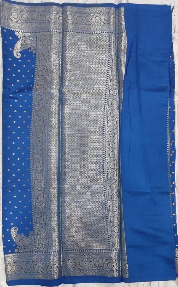 Blue buti pattern pure banarasi soft silk saree with blouse - Image 9