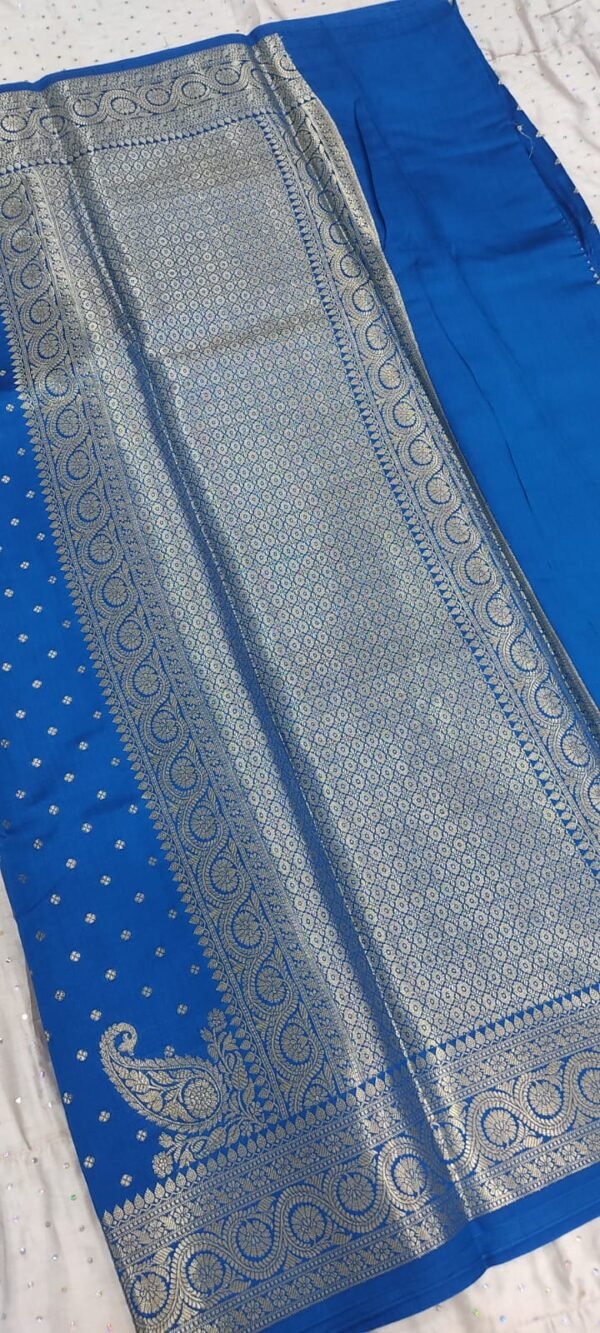 Blue buti pattern pure banarasi soft silk saree with blouse - Image 4