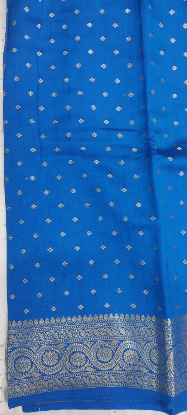Blue buti pattern pure banarasi soft silk saree with blouse - Image 5