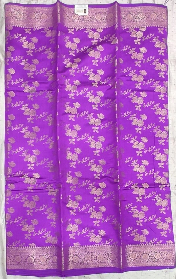 Purple rose pattern banarasi silk saree with blouse