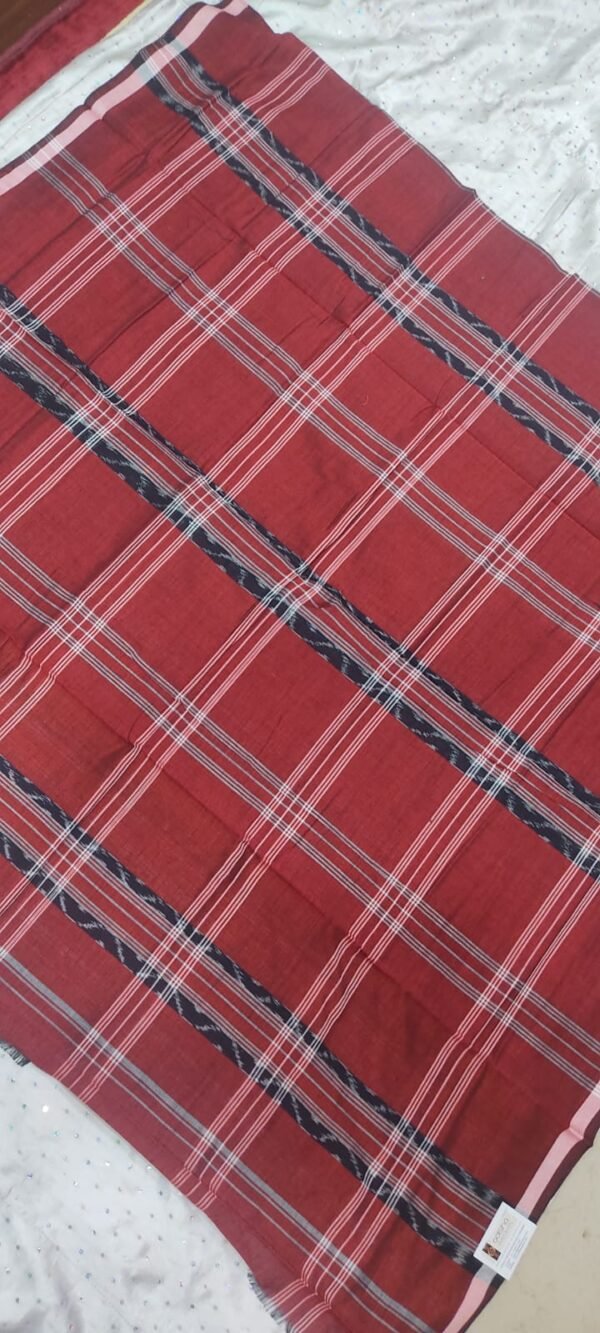 Brick red checks sambalpuri cotton lungi - Image 3