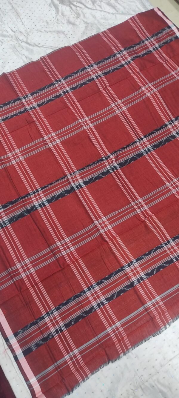 Brick red checks sambalpuri cotton lungi - Image 2