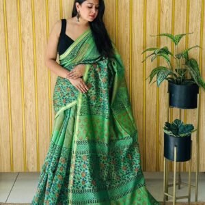 Green maheswari silk saree with zari border