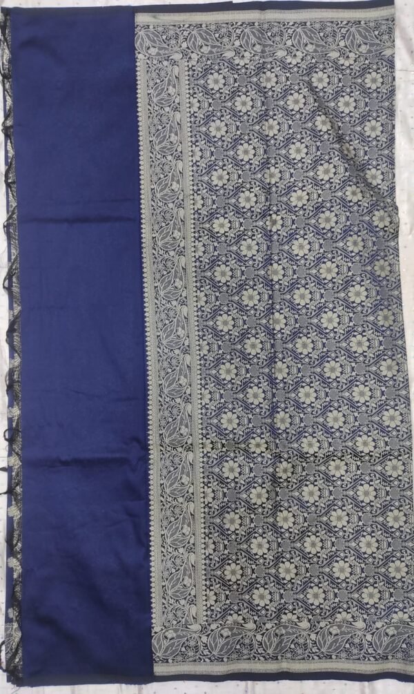 Blue resam work banarasi silk saree with blouse - Image 6