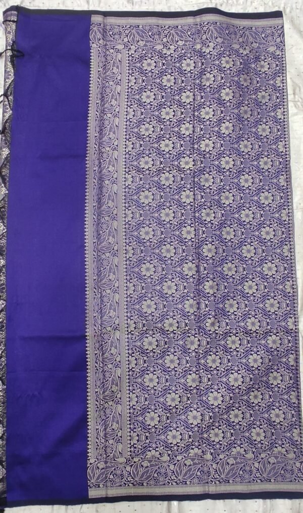 Blue resam work banarasi silk saree with blouse - Image 6