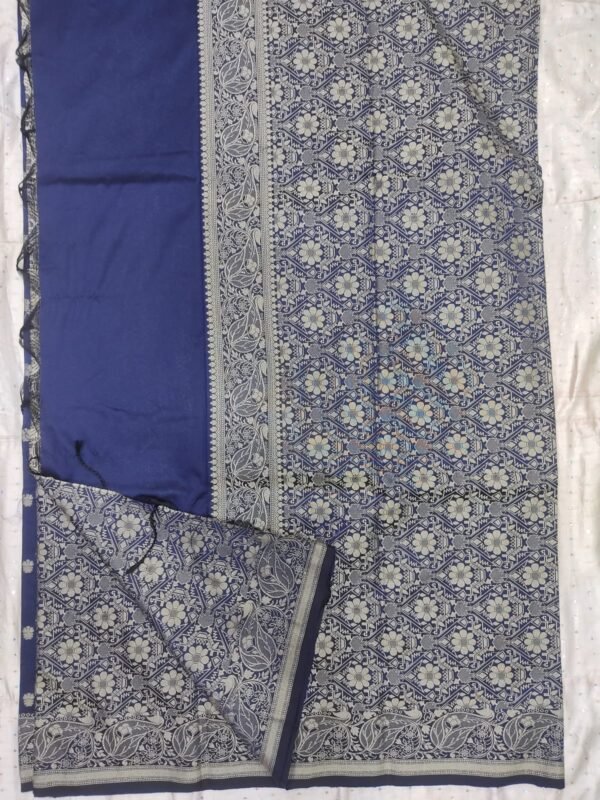 Blue resam work banarasi silk saree with blouse - Image 8