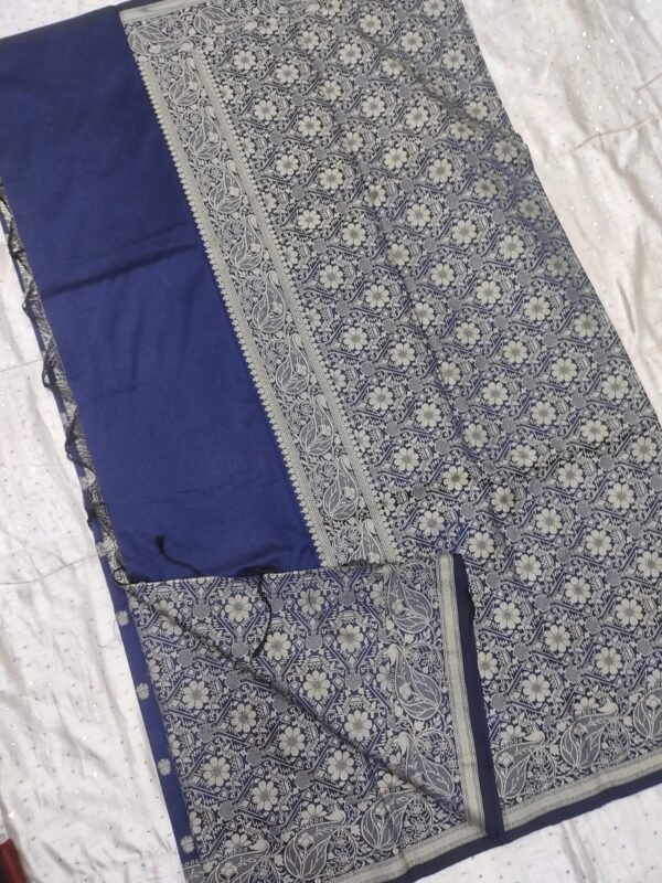 Blue resam work banarasi silk saree with blouse - Image 7