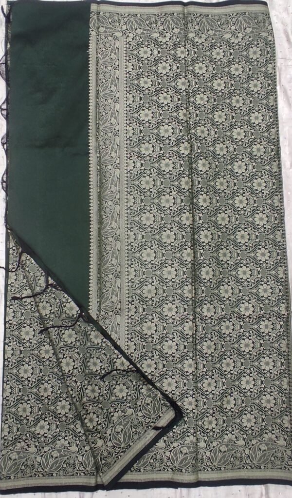 Green resam work banarasi silk saree with blouse - Image 8