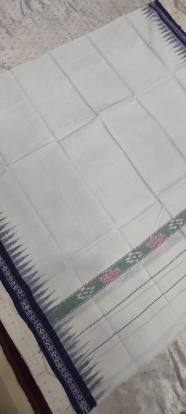 White cotton towel with blue rudraksh border - Image 2