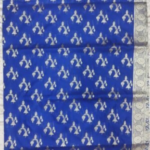 Blue flower pattern banarasi silk saree with zari work