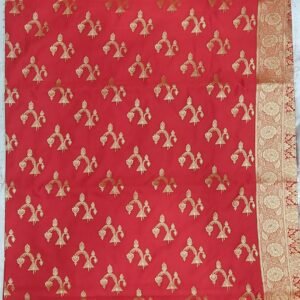 Red flower pattern banarasi silk saree with zari work