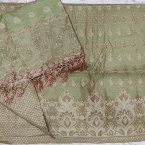 Green flower pattern banarasi dress material