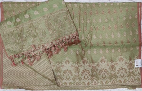Green flower pattern banarasi dress material