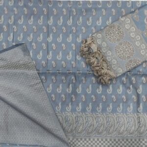 Gray flower pattern banarasi dress material