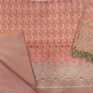 Orange flower pattern banarasi dress material