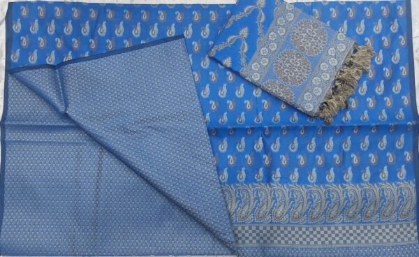 Sky blue flower pattern banarasi dress material