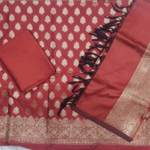 Maroon banarasi silk dress material with dupatta