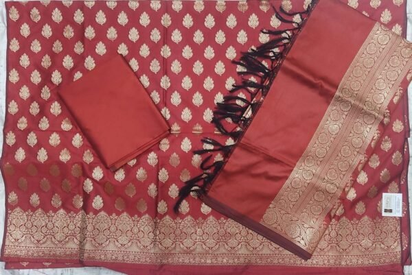 Maroon banarasi silk dress material with dupatta