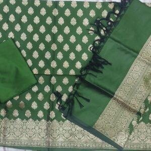 Green banarasi silk dress material with dupatta