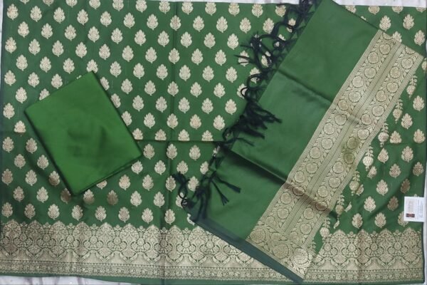 Green banarasi silk dress material with dupatta