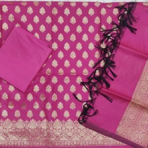 Pink banarasi silk dress material with dupatta