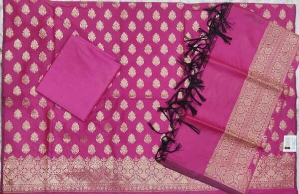 Pink banarasi silk dress material with dupatta