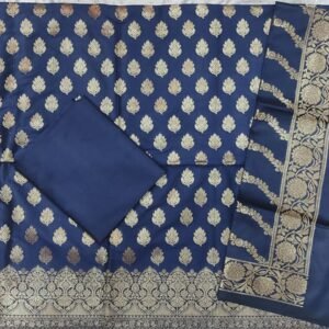 Blue banarasi silk dress material with dupatta
