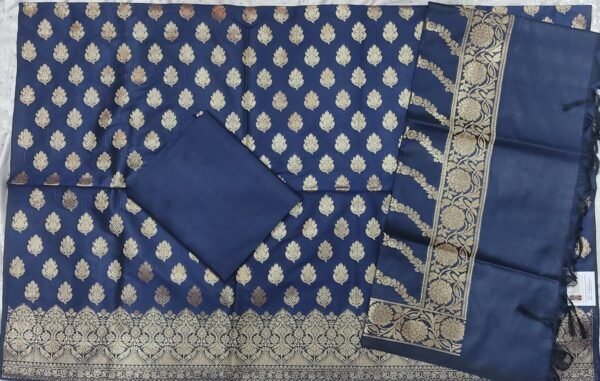 Blue banarasi silk dress material with dupatta