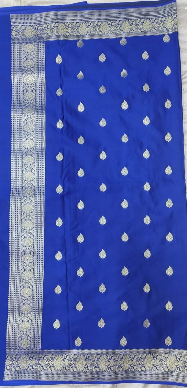 Blue pure soft silk banarasi dress material - Image 4