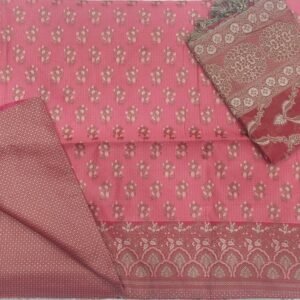 Pink flower pattern banarasi dress material