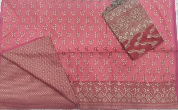 Pink flower pattern banarasi dress material