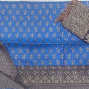 Sky blue flower pattern banarasi dress material