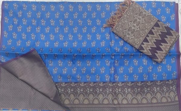Sky blue flower pattern banarasi dress material