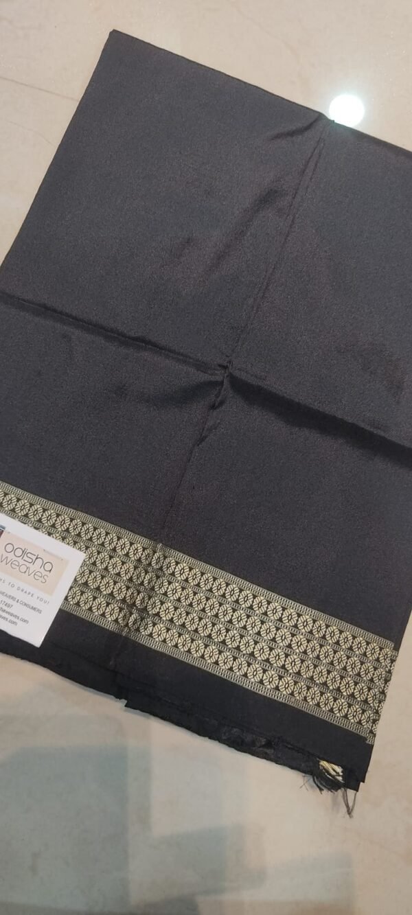 Black silk blouse piece with golden rudraksha heavy border - Image 2