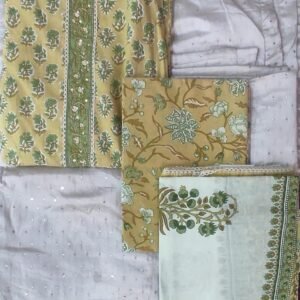 Yellow and green gota pati cotton dress material