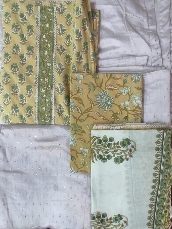 Yellow and green gota pati cotton dress material