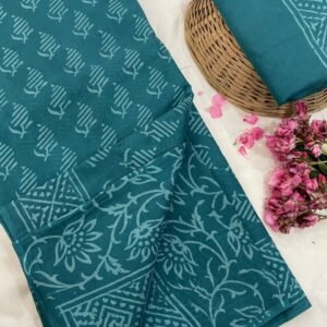 Sky flower pattern hand print mulmul cotton saree with blouse