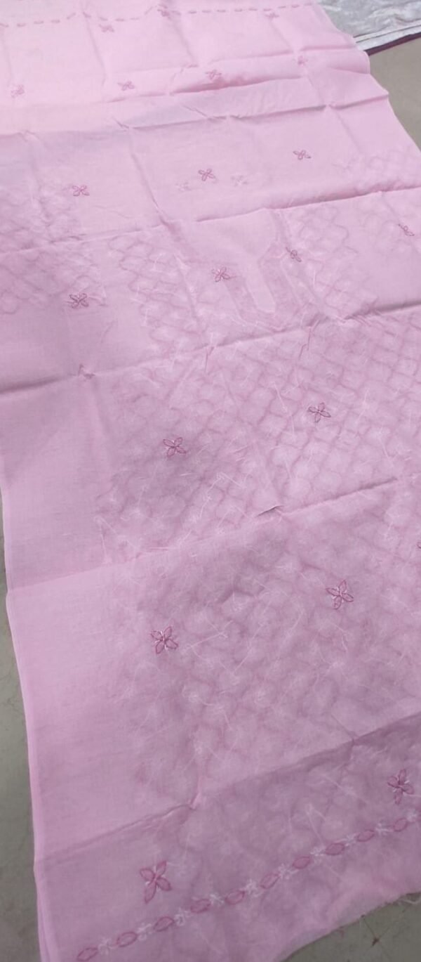 Pink lucknow chikankari cotton dress material with dupatta - Image 4