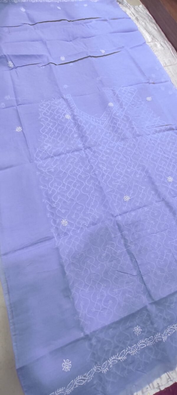 Purple lucknow chikankari cotton dress material with dupatta - Image 4