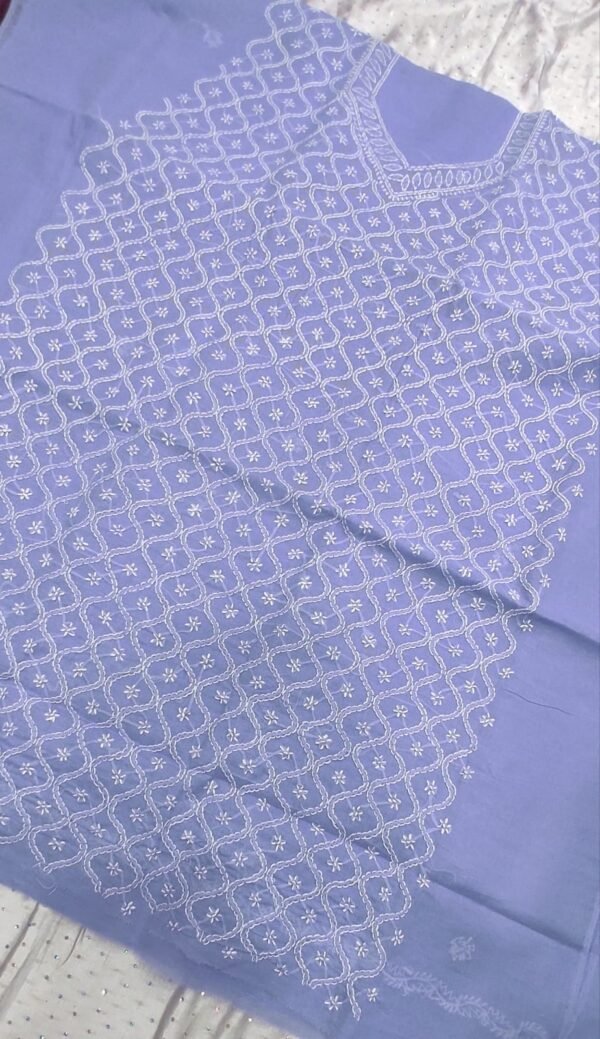 Purple lucknow chikankari cotton dress material with dupatta - Image 2
