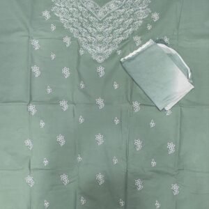 Green lucknow chikankari cotton dress material with dupatta