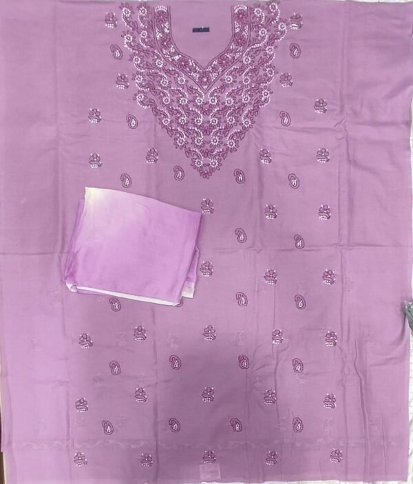 Pink lucknow chikankari cotton dress material with dupatta